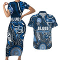 Personalised Blues NAIDOC Week 2024 Couples Matching Short Sleeve Bodycon Dress and Hawaiian Shirt Aussie Aboriginal Art