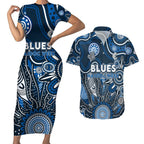 Personalised Blues NAIDOC Week 2024 Couples Matching Short Sleeve Bodycon Dress and Hawaiian Shirt Aussie Aboriginal Art