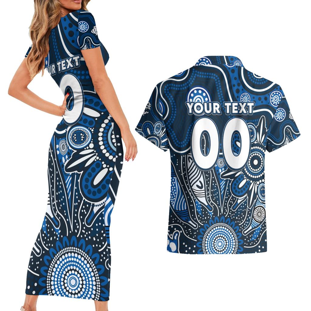 Personalised Blues NAIDOC Week 2024 Couples Matching Short Sleeve Bodycon Dress and Hawaiian Shirt Aussie Aboriginal Art