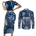 Personalised Blues NAIDOC Week 2024 Couples Matching Short Sleeve Bodycon Dress and Long Sleeve Button Shirt Aussie Aboriginal Art