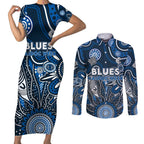 Personalised Blues NAIDOC Week 2024 Couples Matching Short Sleeve Bodycon Dress and Long Sleeve Button Shirt Aussie Aboriginal Art