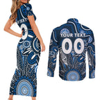 Personalised Blues NAIDOC Week 2024 Couples Matching Short Sleeve Bodycon Dress and Long Sleeve Button Shirt Aussie Aboriginal Art