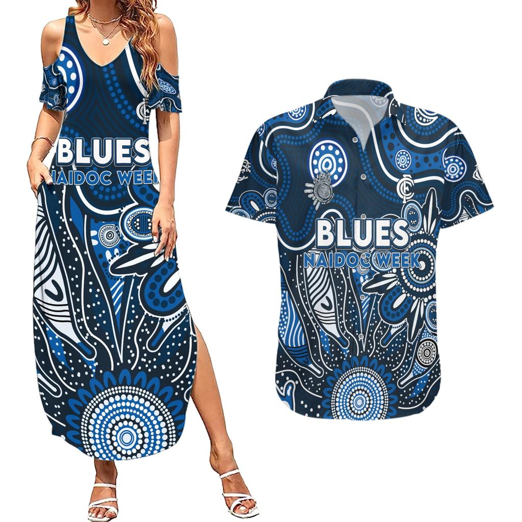 Personalised Blues NAIDOC Week 2024 Couples Matching Summer Maxi Dress and Hawaiian Shirt Aussie Aboriginal Art