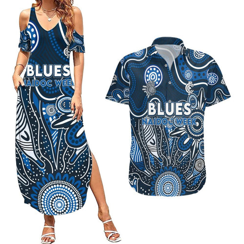Personalised Blues NAIDOC Week 2024 Couples Matching Summer Maxi Dress and Hawaiian Shirt Aussie Aboriginal Art