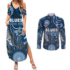 Personalised Blues NAIDOC Week 2024 Couples Matching Summer Maxi Dress and Long Sleeve Button Shirt Aussie Aboriginal Art
