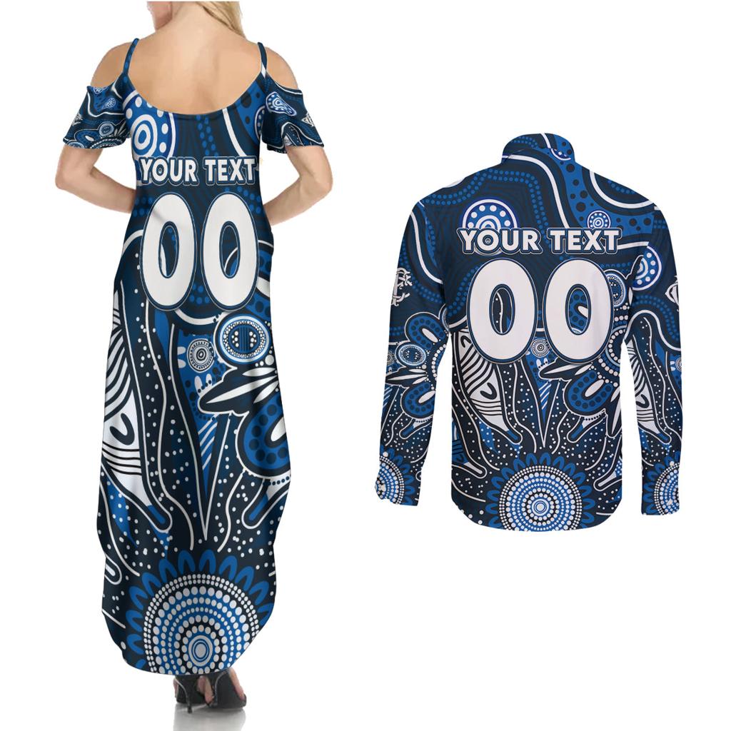 Personalised Blues NAIDOC Week 2024 Couples Matching Summer Maxi Dress and Long Sleeve Button Shirt Aussie Aboriginal Art
