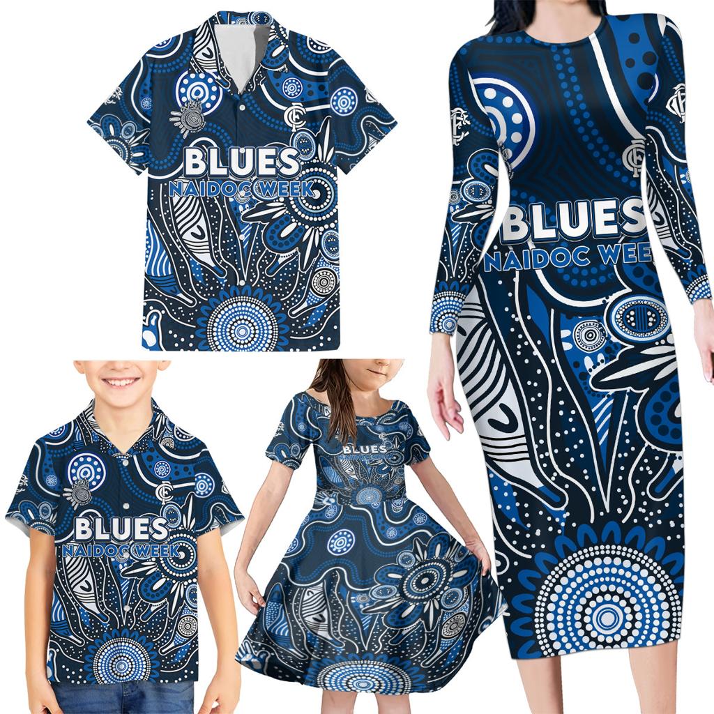 Personalised Blues NAIDOC Week 2024 Family Matching Long Sleeve Bodycon Dress and Hawaiian Shirt Aussie Aboriginal Art
