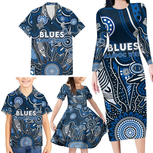 Personalised Blues NAIDOC Week 2024 Family Matching Long Sleeve Bodycon Dress and Hawaiian Shirt Aussie Aboriginal Art