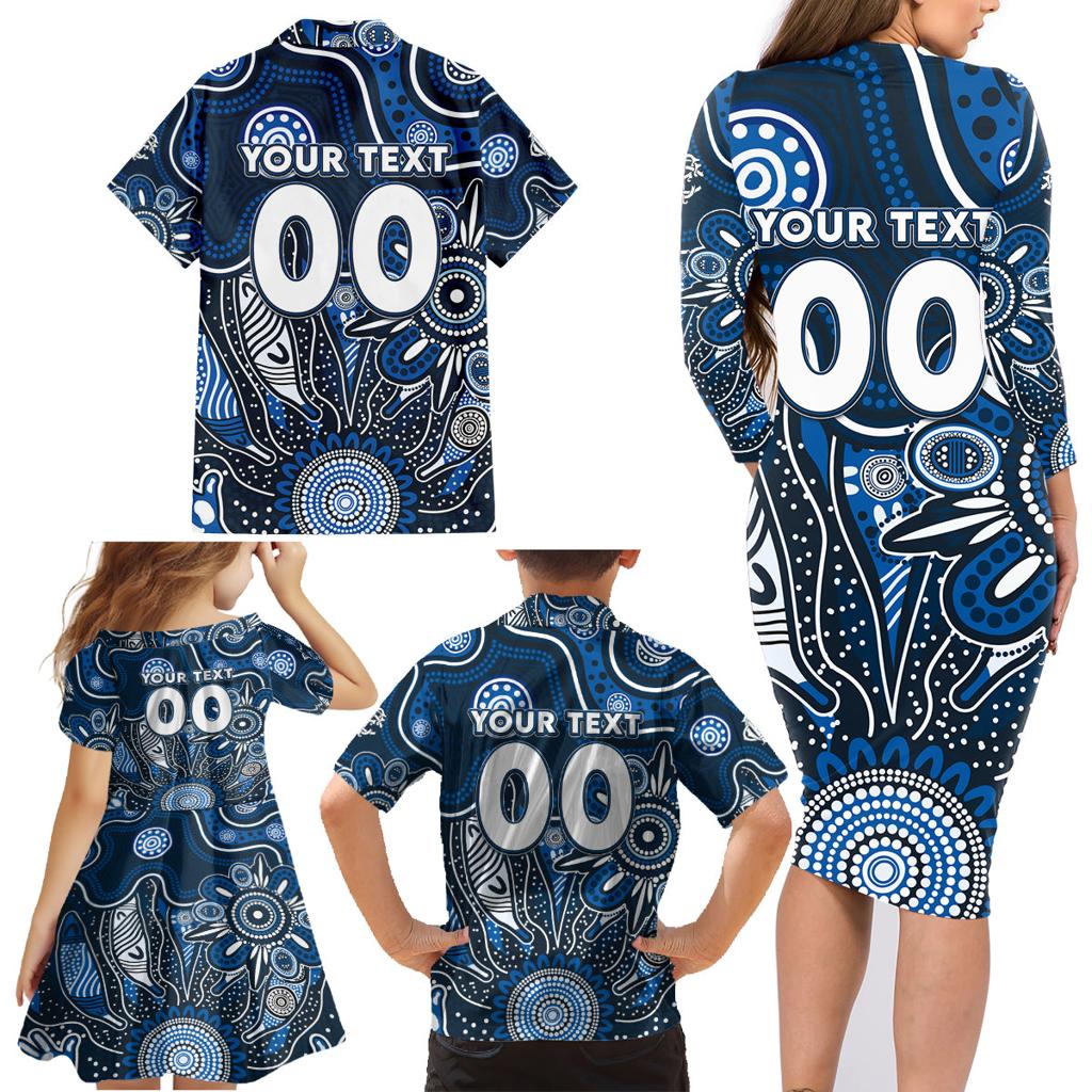 Personalised Blues NAIDOC Week 2024 Family Matching Long Sleeve Bodycon Dress and Hawaiian Shirt Aussie Aboriginal Art
