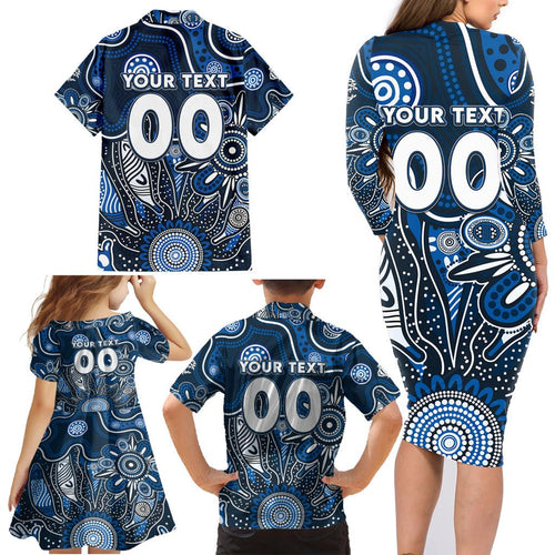 Personalised Blues NAIDOC Week 2024 Family Matching Long Sleeve Bodycon Dress and Hawaiian Shirt Aussie Aboriginal Art
