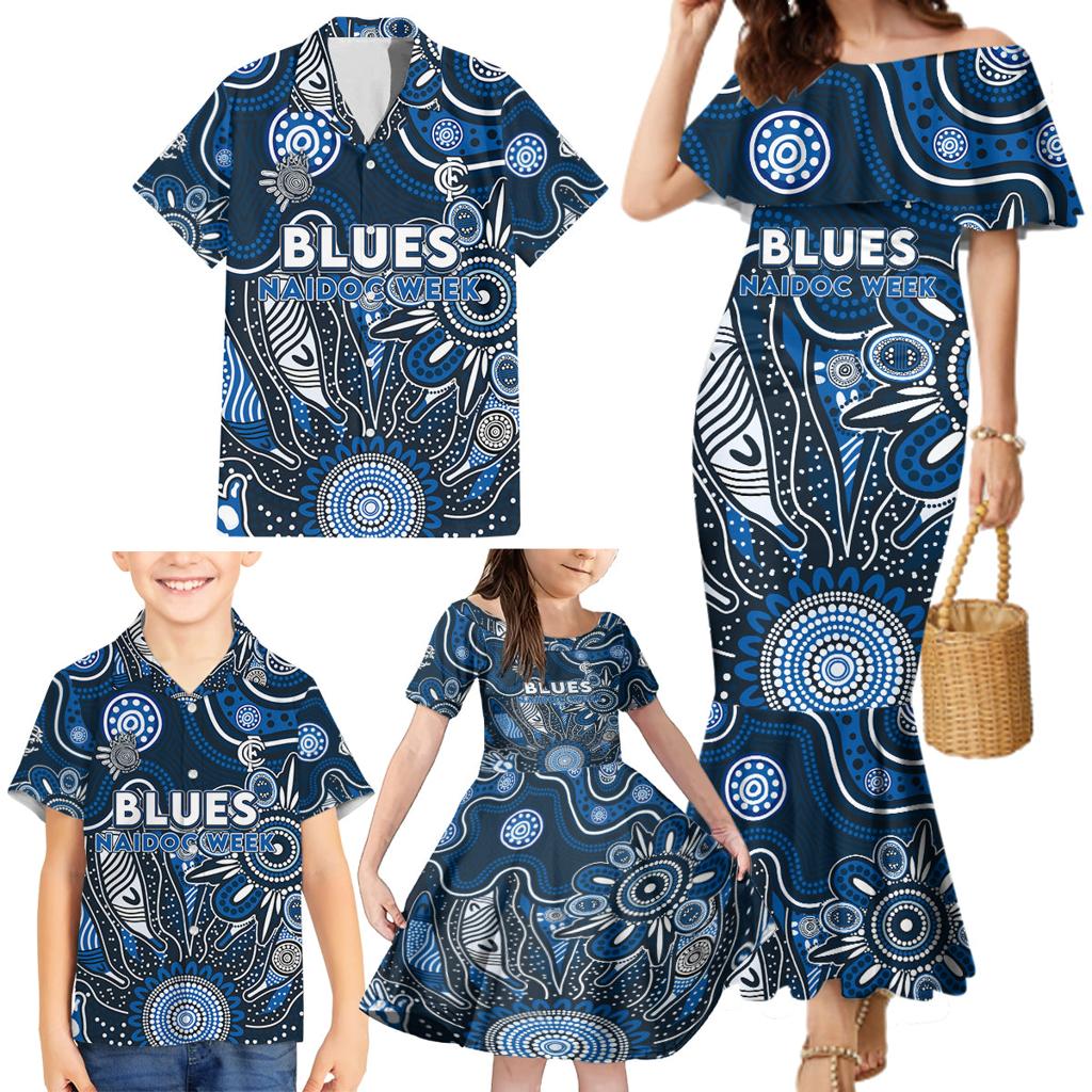 Personalised Blues NAIDOC Week 2024 Family Matching Mermaid Dress and Hawaiian Shirt Aussie Aboriginal Art