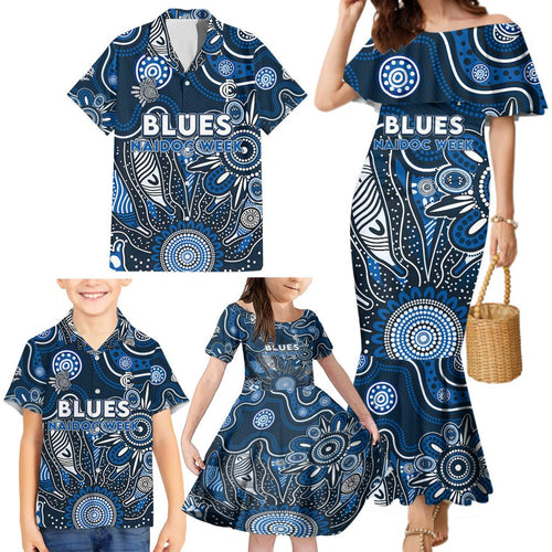 Personalised Blues NAIDOC Week 2024 Family Matching Mermaid Dress and Hawaiian Shirt Aussie Aboriginal Art