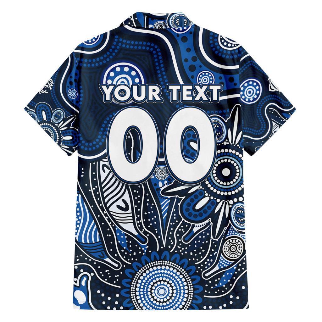 Personalised Blues NAIDOC Week 2024 Family Matching Off The Shoulder Long Sleeve Dress and Hawaiian Shirt Aussie Aboriginal Art