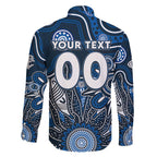 Personalised Blues NAIDOC Week 2024 Family Matching Off The Shoulder Long Sleeve Dress and Hawaiian Shirt Aussie Aboriginal Art