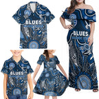 Personalised Blues NAIDOC Week 2024 Family Matching Off Shoulder Maxi Dress and Hawaiian Shirt Aussie Aboriginal Art