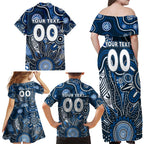 Personalised Blues NAIDOC Week 2024 Family Matching Off Shoulder Maxi Dress and Hawaiian Shirt Aussie Aboriginal Art