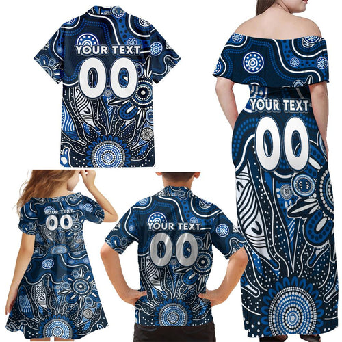 Personalised Blues NAIDOC Week 2024 Family Matching Off Shoulder Maxi Dress and Hawaiian Shirt Aussie Aboriginal Art