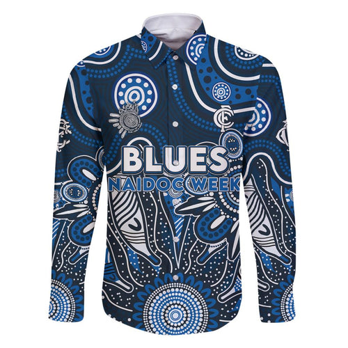 Personalised Blues NAIDOC Week 2024 Family Matching Off Shoulder Maxi Dress and Hawaiian Shirt Aussie Aboriginal Art