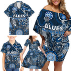 Personalised Blues NAIDOC Week 2024 Family Matching Off Shoulder Short Dress and Hawaiian Shirt Aussie Aboriginal Art
