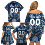 Personalised Blues NAIDOC Week 2024 Family Matching Off Shoulder Short Dress and Hawaiian Shirt Aussie Aboriginal Art