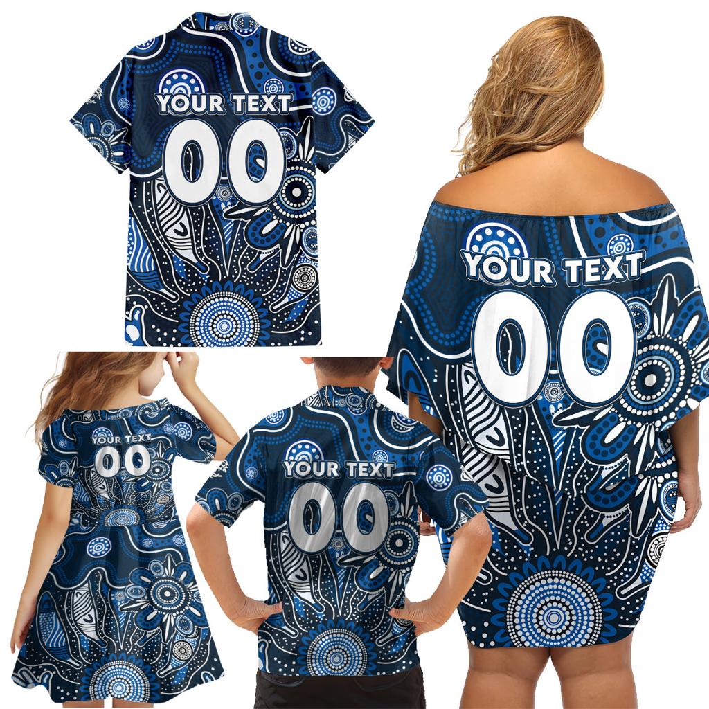Personalised Blues NAIDOC Week 2024 Family Matching Off Shoulder Short Dress and Hawaiian Shirt Aussie Aboriginal Art
