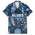 Personalised Blues NAIDOC Week 2024 Family Matching Off Shoulder Short Dress and Hawaiian Shirt Aussie Aboriginal Art