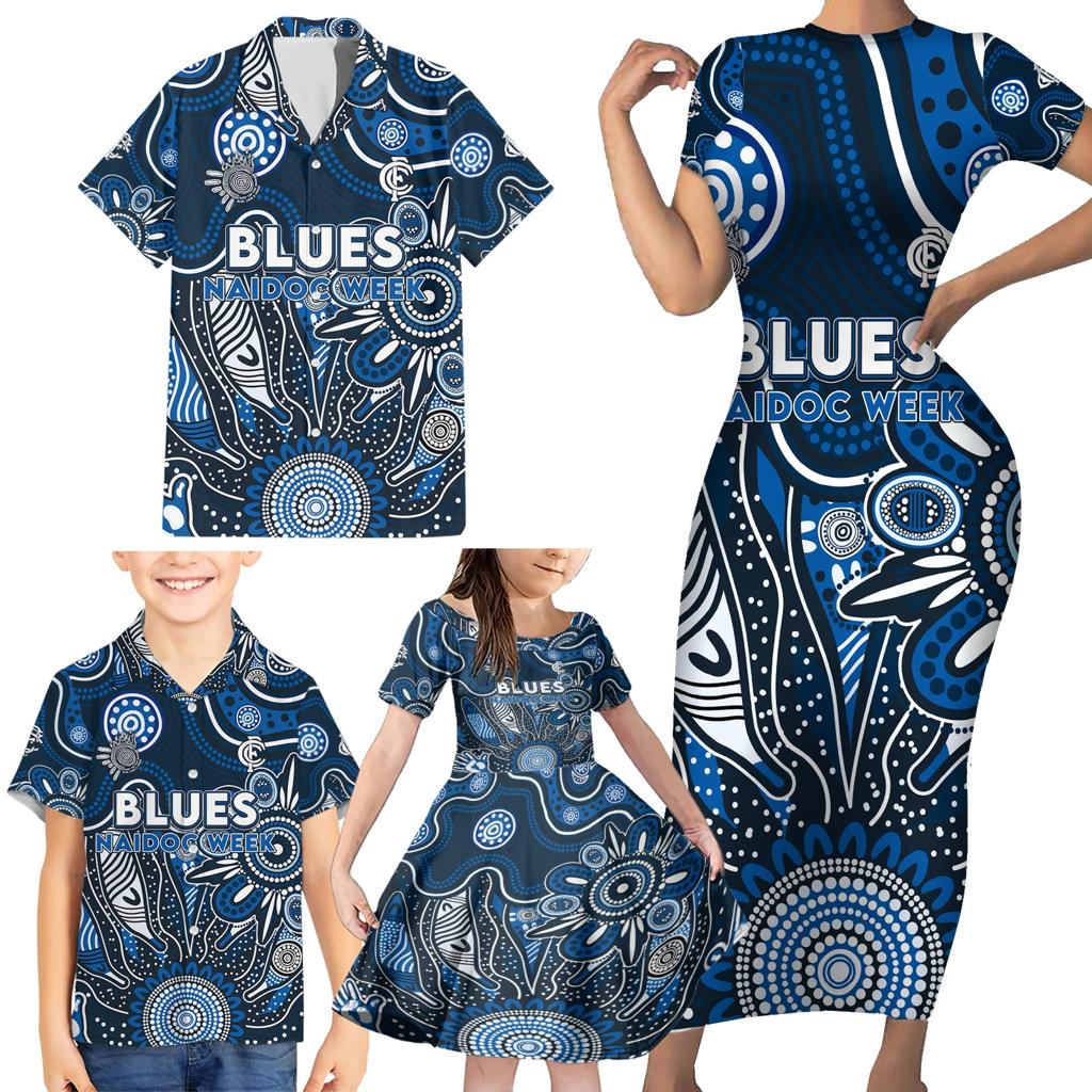 Personalised Blues NAIDOC Week 2024 Family Matching Short Sleeve Bodycon Dress and Hawaiian Shirt Aussie Aboriginal Art