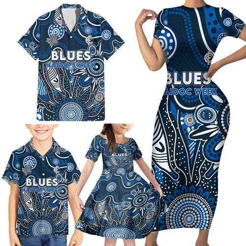 Personalised Blues NAIDOC Week 2024 Family Matching Short Sleeve Bodycon Dress and Hawaiian Shirt Aussie Aboriginal Art