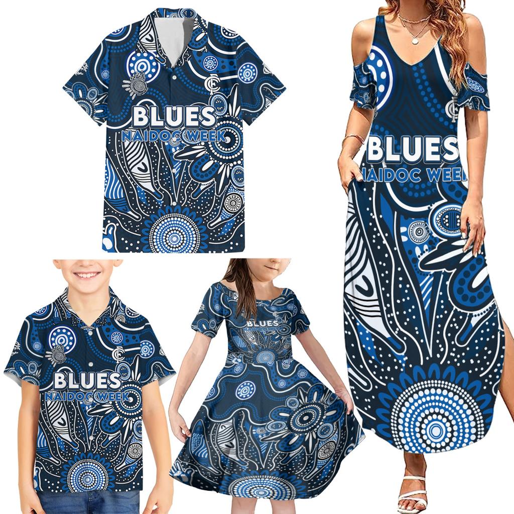 Personalised Blues NAIDOC Week 2024 Family Matching Summer Maxi Dress and Hawaiian Shirt Aussie Aboriginal Art