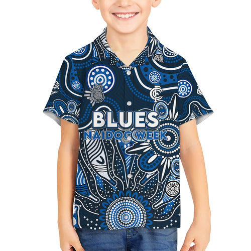 Personalised Blues NAIDOC Week 2024 Kid Hawaiian Shirt Aussie Aboriginal Art