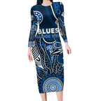 Personalised Blues NAIDOC Week 2024 Long Sleeve Bodycon Dress Aussie Aboriginal Art