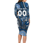 Personalised Blues NAIDOC Week 2024 Long Sleeve Bodycon Dress Aussie Aboriginal Art