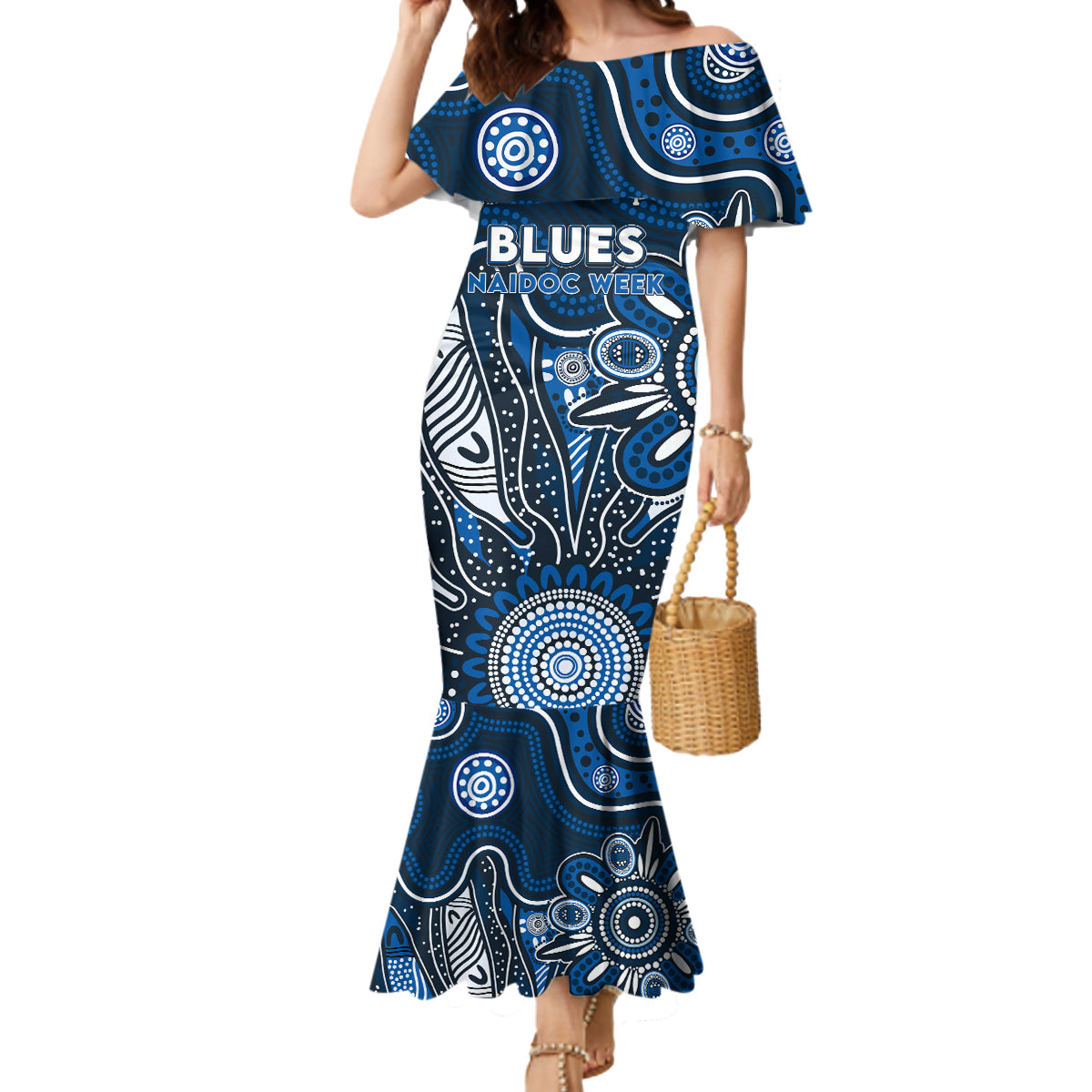 Personalised Blues NAIDOC Week 2024 Mermaid Dress Aussie Aboriginal Art