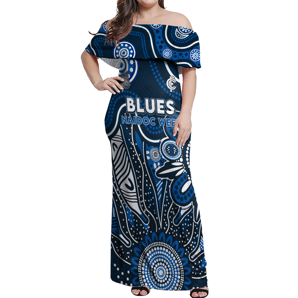 Personalised Blues NAIDOC Week 2024 Off Shoulder Maxi Dress Aussie Aboriginal Art