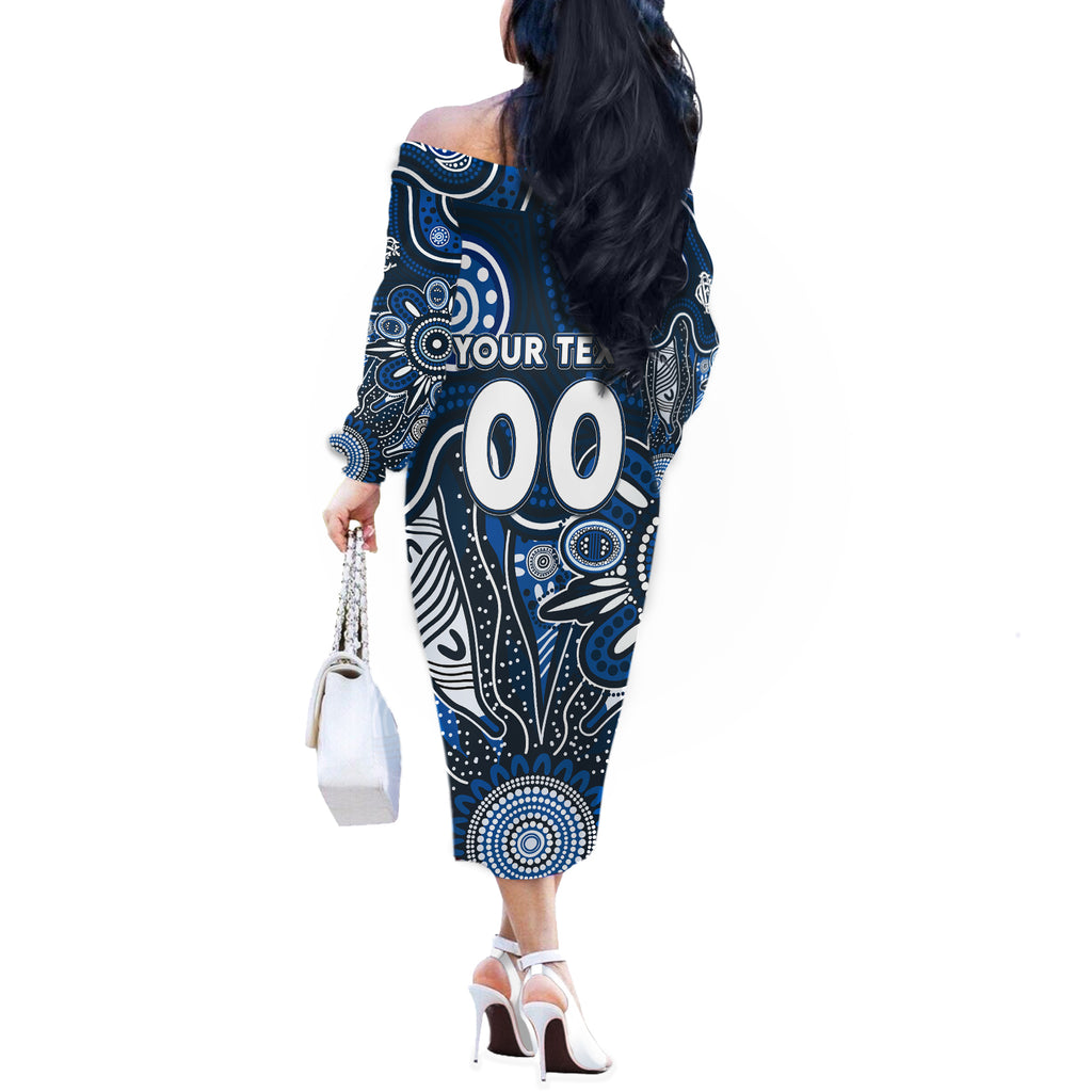 Personalised Blues NAIDOC Week 2024 Off The Shoulder Long Sleeve Dress Aussie Aboriginal Art