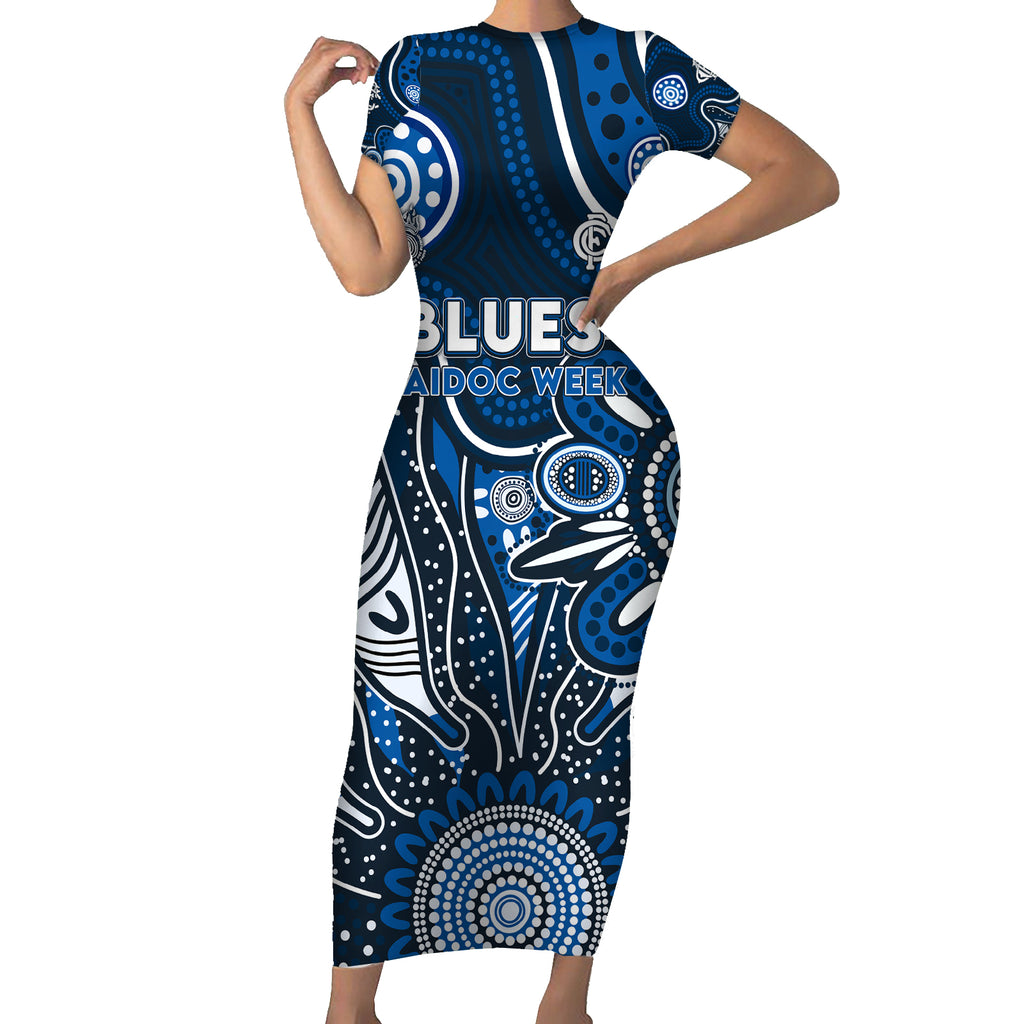Personalised Blues NAIDOC Week 2024 Short Sleeve Bodycon Dress Aussie Aboriginal Art