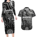 Personalised Magpies NAIDOC Week 2024 Couples Matching Long Sleeve Bodycon Dress and Hawaiian Shirt Aussie Aboriginal Art