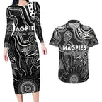 Personalised Magpies NAIDOC Week 2024 Couples Matching Long Sleeve Bodycon Dress and Hawaiian Shirt Aussie Aboriginal Art