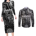 Personalised Magpies NAIDOC Week 2024 Couples Matching Long Sleeve Bodycon Dress and Long Sleeve Button Shirt Aussie Aboriginal Art