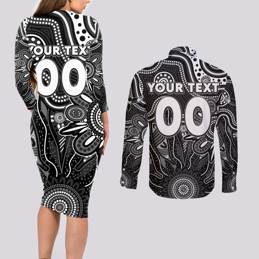 Personalised Magpies NAIDOC Week 2024 Couples Matching Long Sleeve Bodycon Dress and Long Sleeve Button Shirt Aussie Aboriginal Art