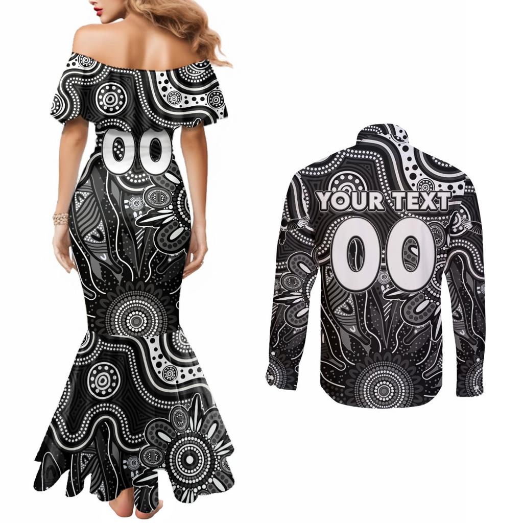 Personalised Magpies NAIDOC Week 2024 Couples Matching Mermaid Dress and Long Sleeve Button Shirt Aussie Aboriginal Art