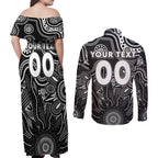 Personalised Magpies NAIDOC Week 2024 Couples Matching Off Shoulder Maxi Dress and Long Sleeve Button Shirt Aussie Aboriginal Art
