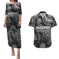 Personalised Magpies NAIDOC Week 2024 Couples Matching Puletasi and Hawaiian Shirt Aussie Aboriginal Art