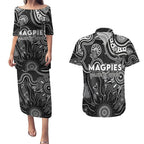 Personalised Magpies NAIDOC Week 2024 Couples Matching Puletasi and Hawaiian Shirt Aussie Aboriginal Art