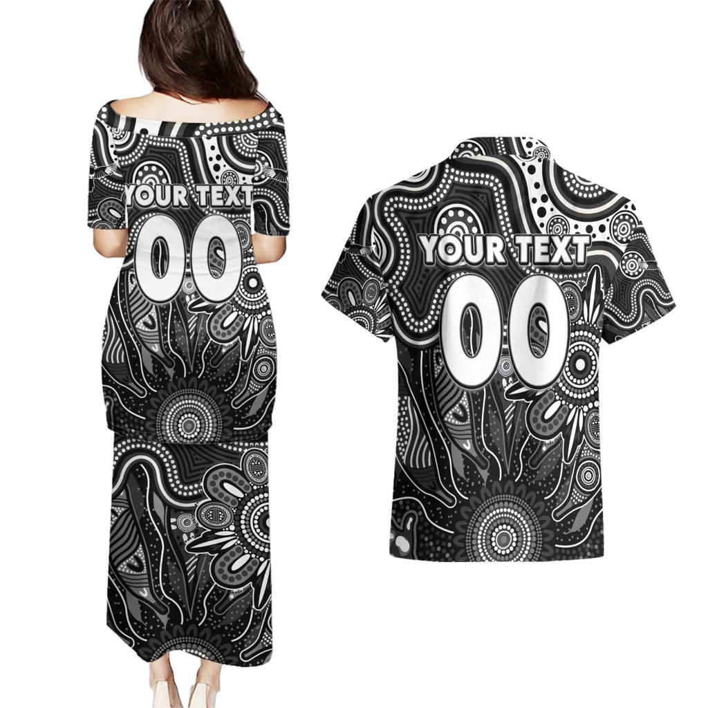 Personalised Magpies NAIDOC Week 2024 Couples Matching Puletasi and Hawaiian Shirt Aussie Aboriginal Art