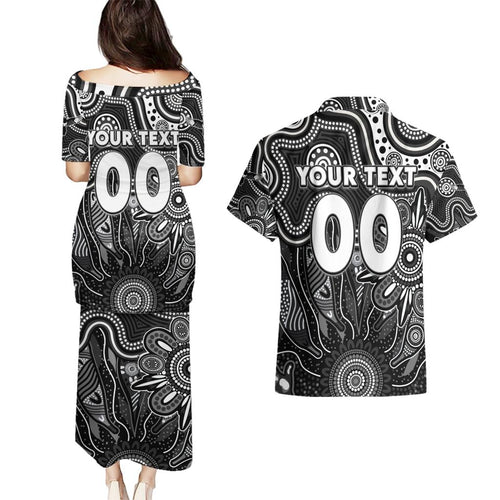 Personalised Magpies NAIDOC Week 2024 Couples Matching Puletasi and Hawaiian Shirt Aussie Aboriginal Art