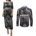 Personalised Magpies NAIDOC Week 2024 Couples Matching Puletasi and Long Sleeve Button Shirt Aussie Aboriginal Art
