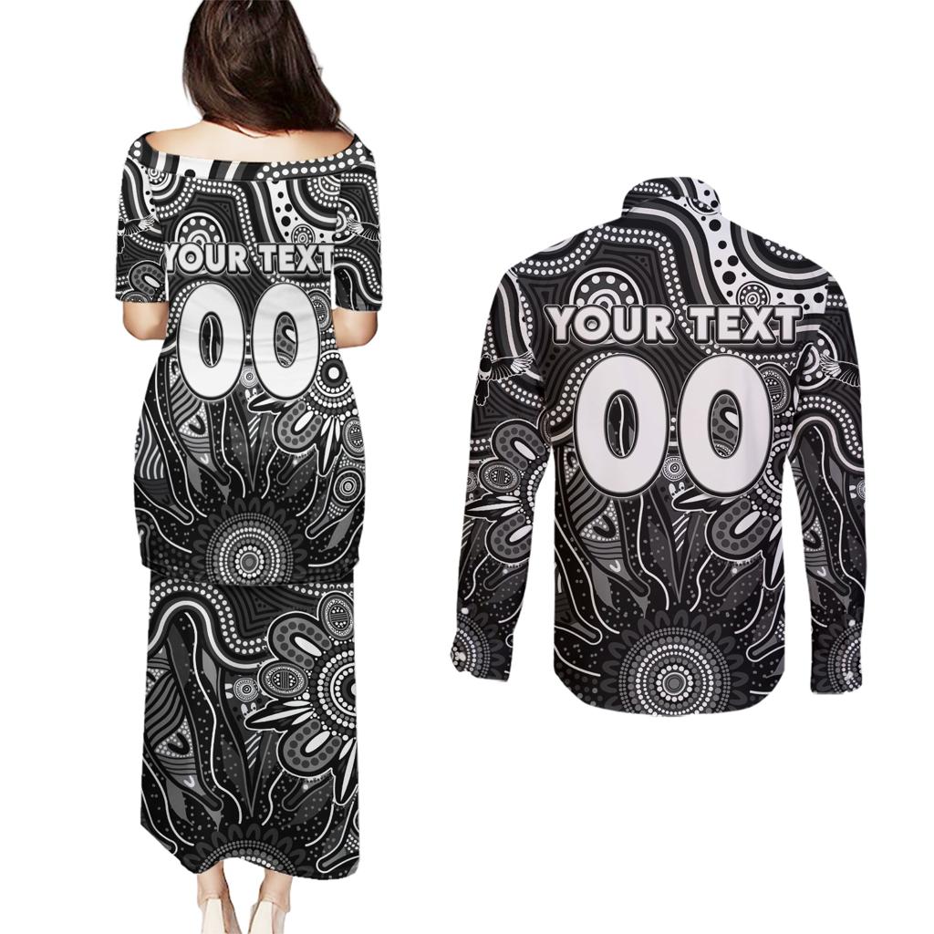 Personalised Magpies NAIDOC Week 2024 Couples Matching Puletasi and Long Sleeve Button Shirt Aussie Aboriginal Art