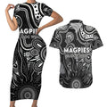 Personalised Magpies NAIDOC Week 2024 Couples Matching Short Sleeve Bodycon Dress and Hawaiian Shirt Aussie Aboriginal Art