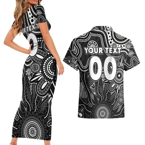 Personalised Magpies NAIDOC Week 2024 Couples Matching Short Sleeve Bodycon Dress and Hawaiian Shirt Aussie Aboriginal Art